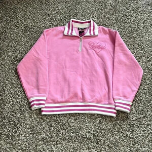 BARBIE Women's Pink/White 1/4 Zip Pullover Sweatshirt